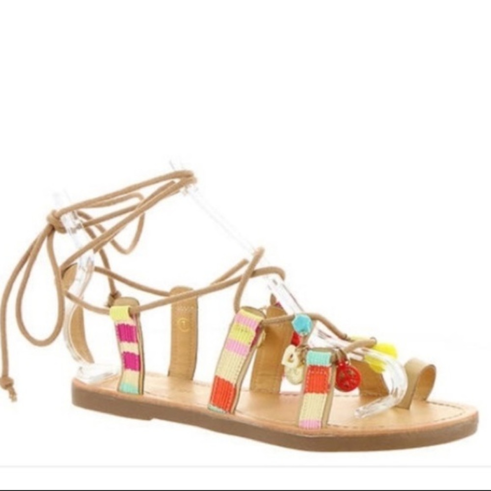 Madden Girl Greece Pom Tass Lace Up Sandals - Picture 1 of 5